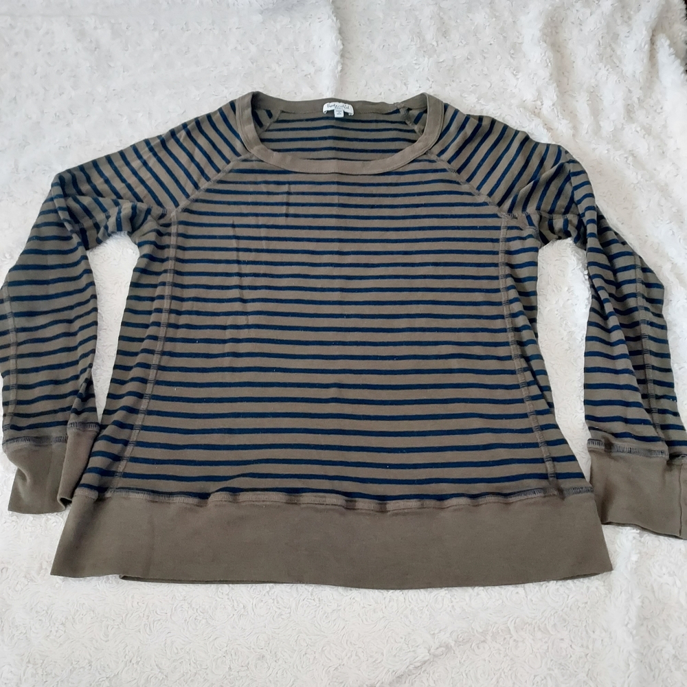 Splendid Navy & Olive Striped Raglan Top Comfy Fall Collegiate Nautical Coastal